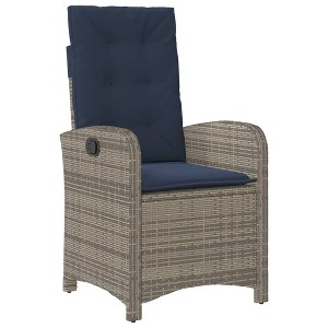 vidaXL Reclining Patio Chair-Gray Poly Rattan with Navy Cushions, Adjustable Backrest for Garden/Outdoor/Deck Lounging, Washable Covers - 1 of 4