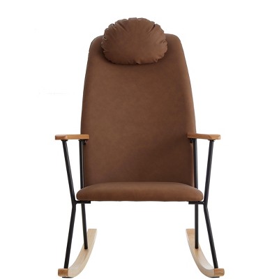 Vynxaria Brown Leather Rocking Accent Chairs with Padded High Back & Armrests, for Home Use
