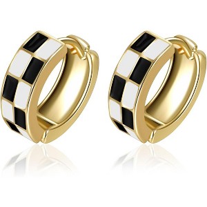 Small Hoop Cartilage Earrings Teacher Earrings for Women；White Black Enamel Hypoallergenic Hooped Gifts Gold and Silver Tone - 1 of 4