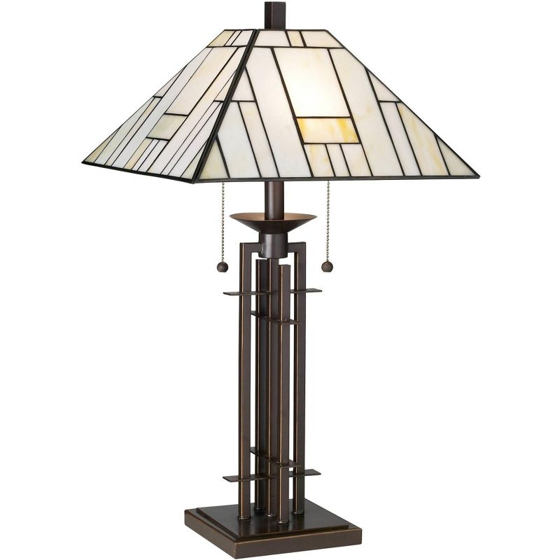 Franklin Iron Works Mission Table Lamp 26 1/2" High Wrought Iron Bronze with Dimmer Tiffany Stained Glass for Bedroom Living Room Bedside Nightstand, 1 of 8