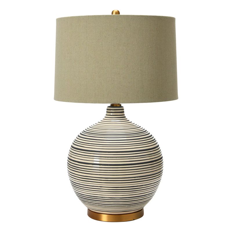Textured Striped Ceramic Table Lamp with Linen Shade (Includes LED Light Bulb) Black/White/Gray - Storied Home, 1 of 11