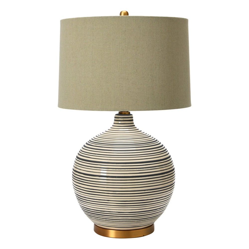 Photos - Floodlight / Street Light Textured Striped Ceramic Table Lamp with Linen Shade (Includes LED Light B