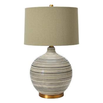 Textured Striped Ceramic Table Lamp with Linen Shade (Includes LED Light Bulb) Black/White/Gray - Storied Home