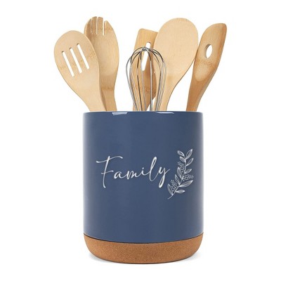 Elanze Designs Family Navy Blue X-Large Cork Bottom Kitchen Utensil Holder