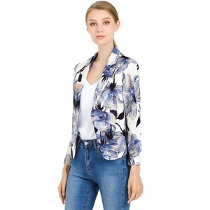 INSPIRE CHIC Women's Open Front Office Long Sleeve Lightweight Printed Floral Crop Suit Blazer - 1 of 4