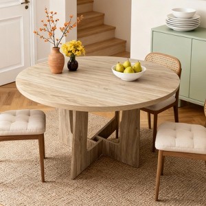 43.3" Round Farmhouse Dining Table for 4 - Wooden Circle Dinner Table with Cross Base, Perfect for Kitchen, Dining Room, Living Room(Only Table) - 1 of 4