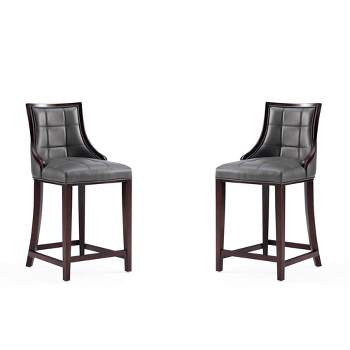 Set of 2 Fifth Avenue Upholstered Beech Wood Faux Leather Counter Height Barstools - Manhattan Comfort