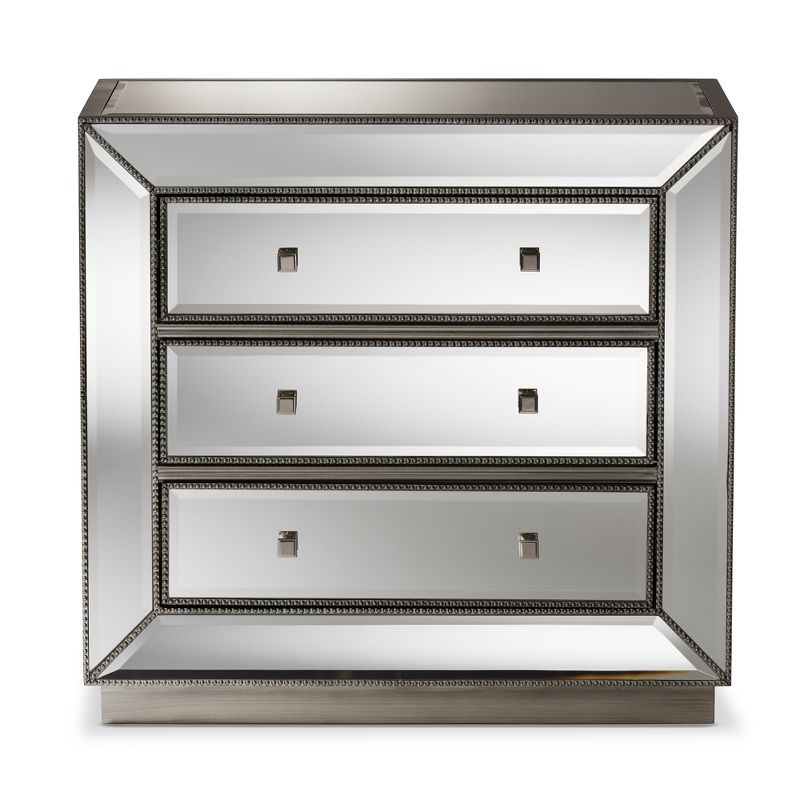 Edeline Hollywood Regency Glamour Style Mirrored 3 Drawer Chest Baxton Studio, 4 of 9
