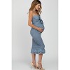 PinkBlush Blue Gingham Print Smocked Fitted Self-Tie Maternity Midi Dress - 2 of 4