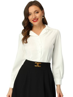 INSPIRE CHIC Women's Vintage Collared Long Sleeve Work Button Down Shirt