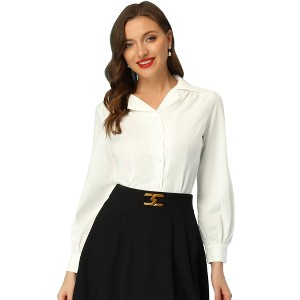 INSPIRE CHIC Women's Vintage Collared Long Sleeve Work Button Down Shirt - 1 of 4