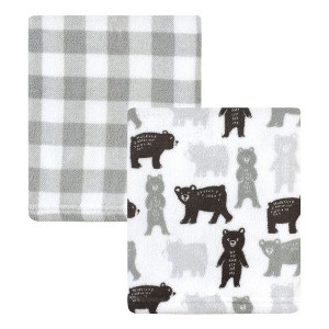 Hudson Baby Infant Girl Silky Plush Blanket, Bears And Plaid, 30x36 inches - 1 of 2