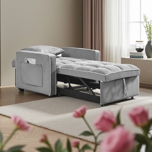 Velvet 3-in-1 Convertible Folding Chair Bed with Tufted Cushion - 1 of 4