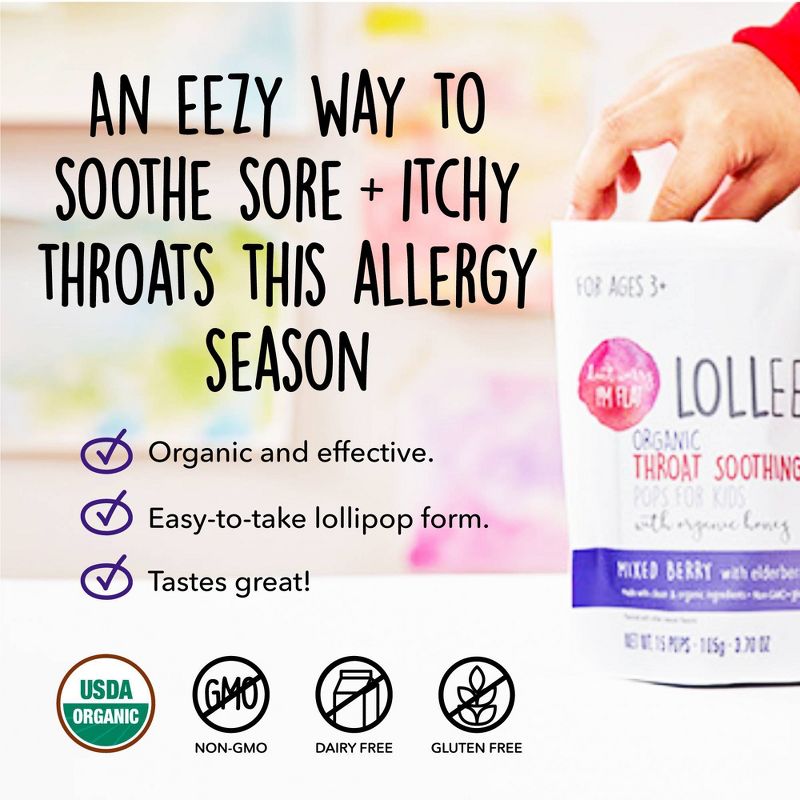 Lolleez Organic Throat Soothing for Kids&#39; Lollipop - Mixed Berry/Elderberry - 15ct, 4 of 9