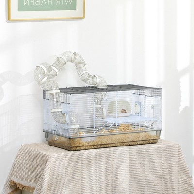 Gray 2-Level Hamster and Gerbil Cage with Tubes and Accessories