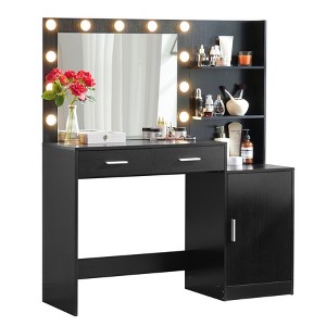 TiramisuBest Vanity Desk with Mirror and Lights, 46.4IN Dressing Table with 2 Large Drawer&Large Vertical Organizer, 3 Level Dresser & 3 Lig - 1 of 4