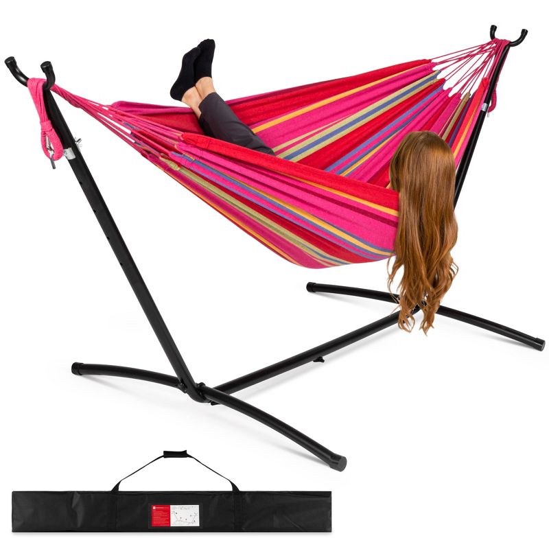 Best Choice Products 2-Person Brazilian-Style Cotton Double Hammock with Stand Set w/ Carrying Bag, 1 of 15