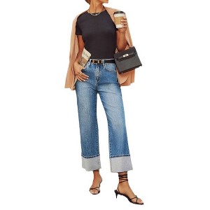Coolmee Jeans for Women Wide Leg Baggy High Waist Boyfriends Straight Leg Stretchy Denim Pants - 1 of 4