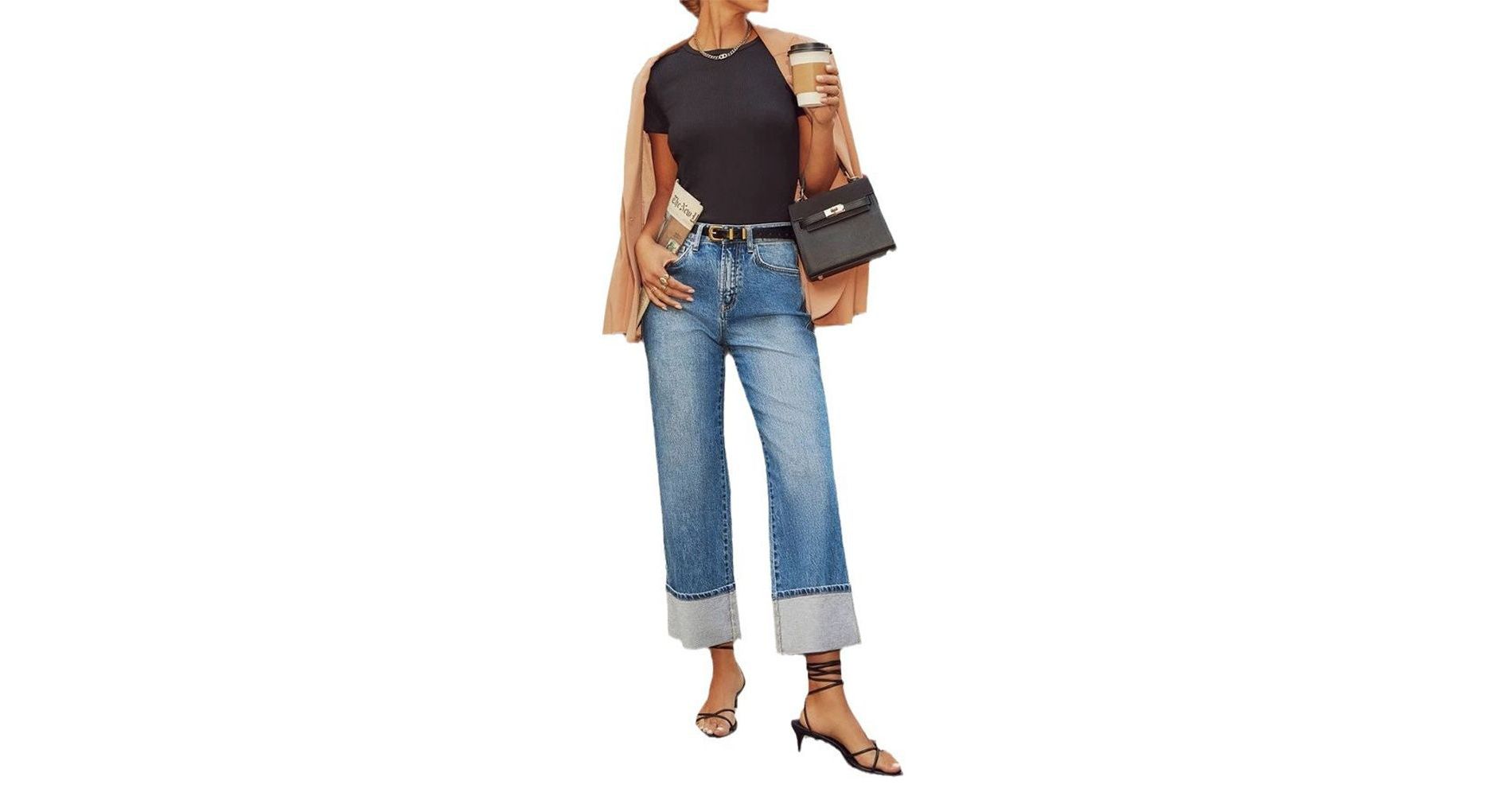 Coolmee Jeans for Women Wide Leg Baggy High Waist Boyfriends Straight Leg Stretchy Denim Pants