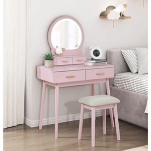 Sapphtopaz Makeup Vanity Desk Contemporary Makeup Table with 3-Mode Lighted Mirror, Socket, Drawer, 3 Shelves for Bedroom, Powder Room - 1 of 4