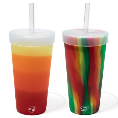 Silipint: Silicone Straw Tumber 22oz: 2 pk - Marigold & Hibiscus