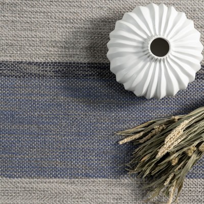 Blue and Gray Rectangular Wool Plaid Area Rug, 5x8 ft