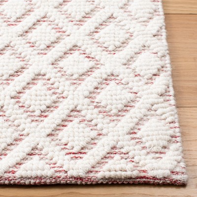 Ivory and Red Hand-Knotted Wool Rectangular Area Rug