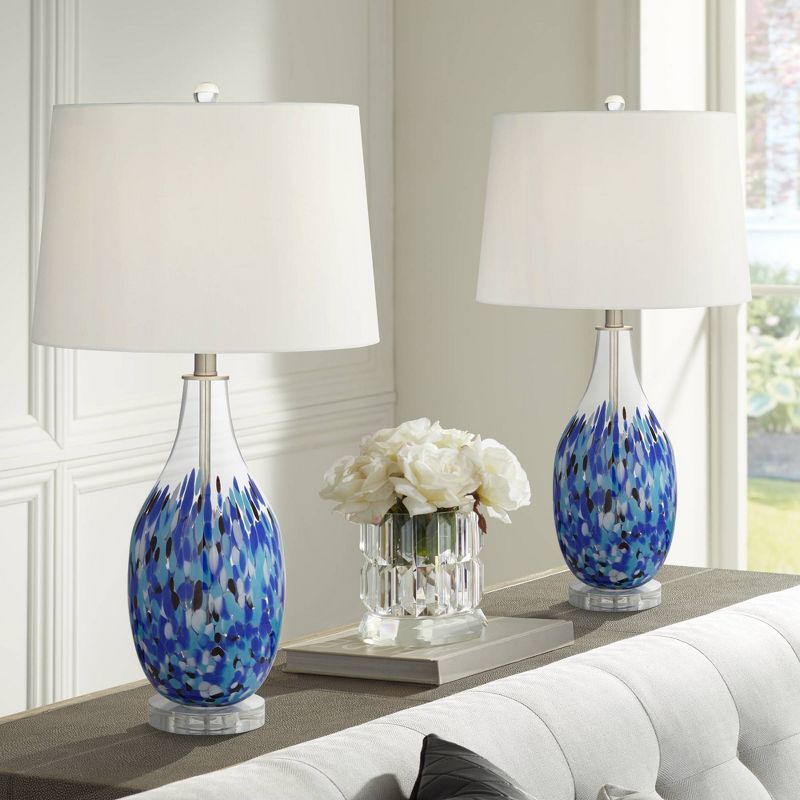 360 Lighting Marnie 27 3/4" Tall Curved Modern Coastal Table Lamps Set of 2 Blue Art Glass White Shade Living Room Bedroom Bedside (Colors May Vary), 2 of 10