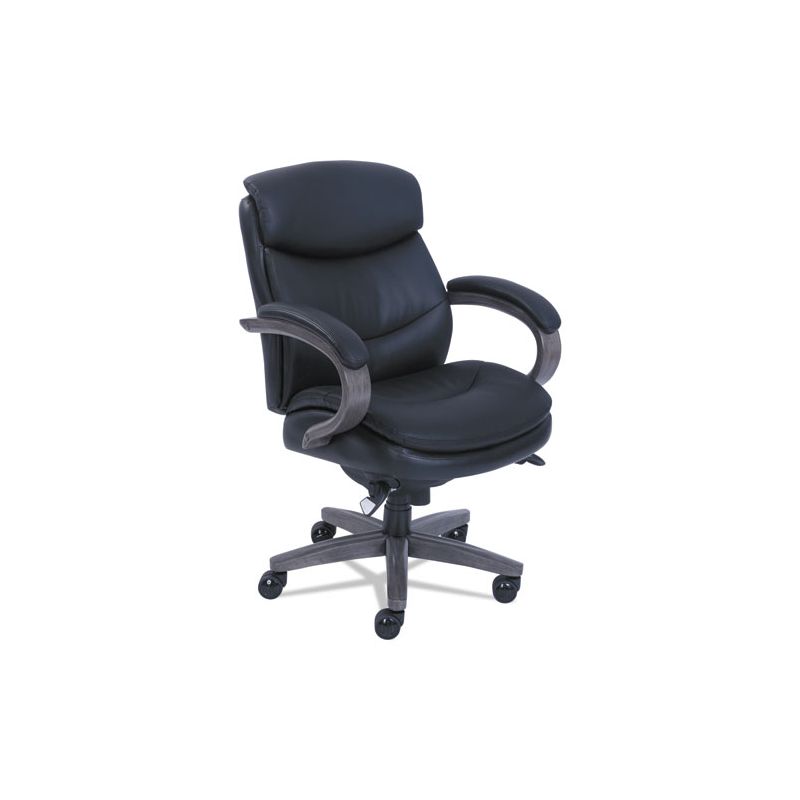 La-Z-Boy Woodbury Mid-Back Executive Chair, Supports Up to 300 lb, 18.75" to 21.75" Seat Height, Black Seat/Back, Weathered Gray Base, 1 of 7