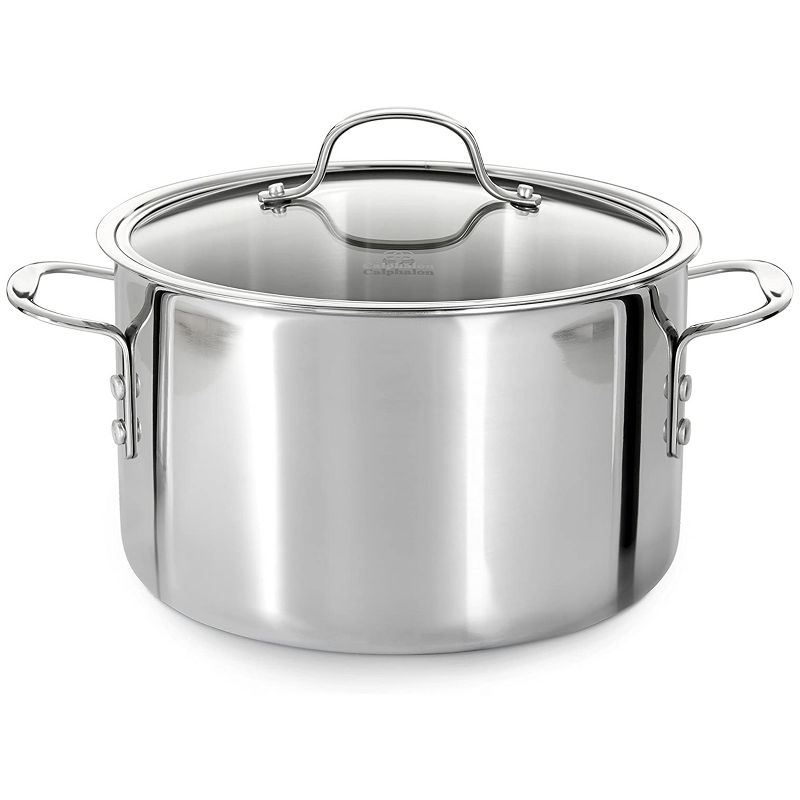 Calphalon 8 Quart Tri-Ply Stainless Steel Stock Pot with Lid and Aluminum Core, 1 of 3