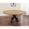 HomeRoots 60" Natural And Black Rounded Solid Wood And Iron Pedestal Base Dining Table - 2 of 4