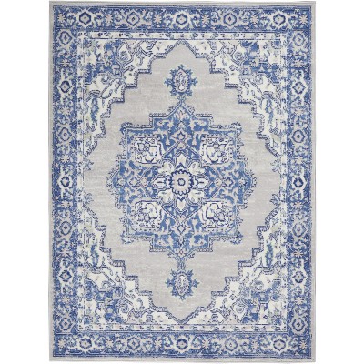 Transitional Grey Blue Floral Medallion 4' x 6' Synthetic Rug