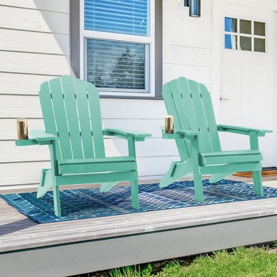 Sonkuki 2-Pack Folding Adirondack Chair Patio Outdoor Plastic Fire Pit Chair Weather Resistant for Lawn, deck and Backyard