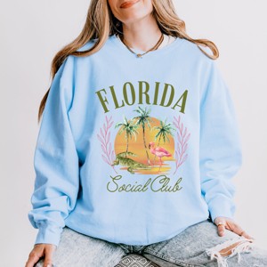 Simply Sage Market Florida Social Club Flamingo Lightweight Garment Dyed Sweatshirt - 1 of 4