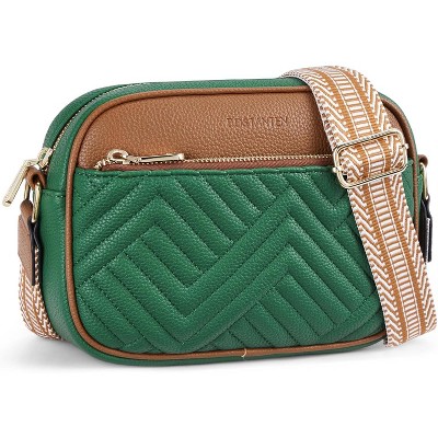 Quilted Crossbody Bags for Women Vegan Leather Purses Small Shoulder Handbags with Wide Strap