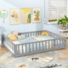 Tangkula Full Size Floor Bed Montessori Bed Frame w/ Full-length Guardrails & Safety Door Gray - 3 of 4