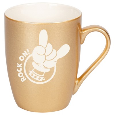 100 North Heavy Metal 10 Ounce Vegas Gold Metallic Finish, Comfortably Fits Your Hands, New Bone China Coffee Tea Cup Mug, Rock On!