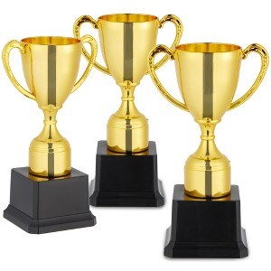 Blue Panda 3 Pack 7 Inch Gold Plastic Trophies for Kids, Award Trophy Cup Set for Sports Tournaments, Competitions - 1 of 4