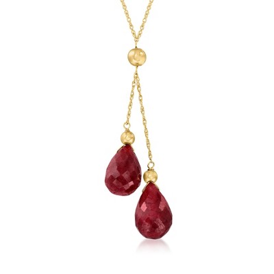 Ross-Simons 10.00 ct. t.w. Ruby Double-Drop Necklace in 14kt Yellow Gold