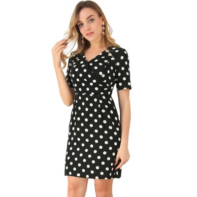INSPIRE CHIC Women's V Neck Short Sleeve Polka Dots Sheath Dress
