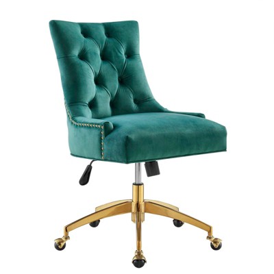Teal Velvet Tufted Swivel Office Chair with Gold Base