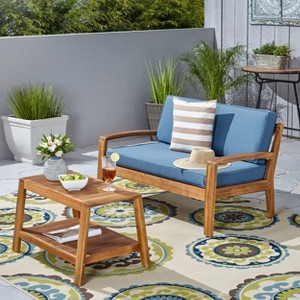 Christopher Knight Home Jack Acacia Wood Loveseat and Coffee Table Set with Water-Resistant Cushions - 1 of 4