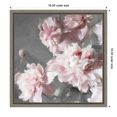 Pink Peonies on Gray Canvas Print with Floating Frame