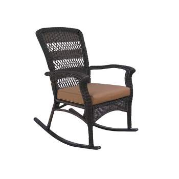 Northlight 42" Dark Brown Resin Wicker Rocker Chair with Cushion