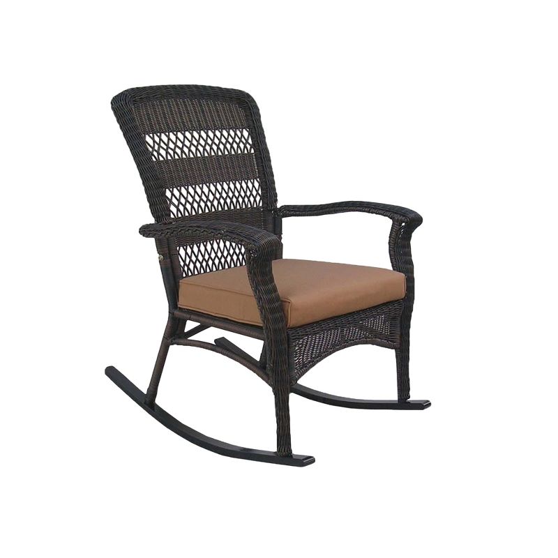 Northlight 42" Dark Brown Resin Wicker Rocker Chair with Cushion, 1 of 4