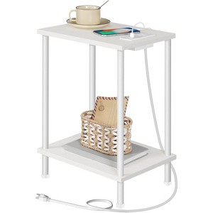 Side Table with Charging Station, End Table with USB Ports and Outlet, Nightstand with 2-Layer Storage Shelves - 1 of 4