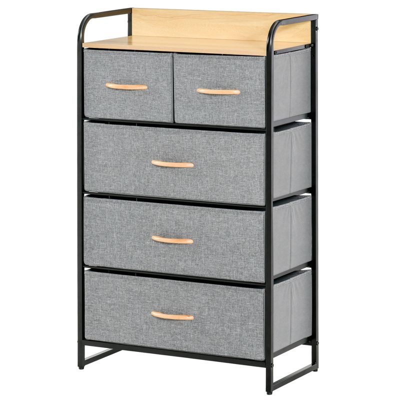 HOMCOM 5-Drawer Fabric Dresser Tower, 4-Tier Storage Organizer with Steel Frame for Hallway, Bedroom and Closet, 4 of 7
