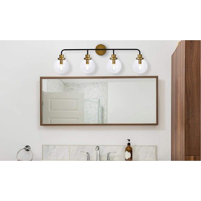 Hanson 4-Light Black and Brass Wall Sconce with Clear Glass Shade