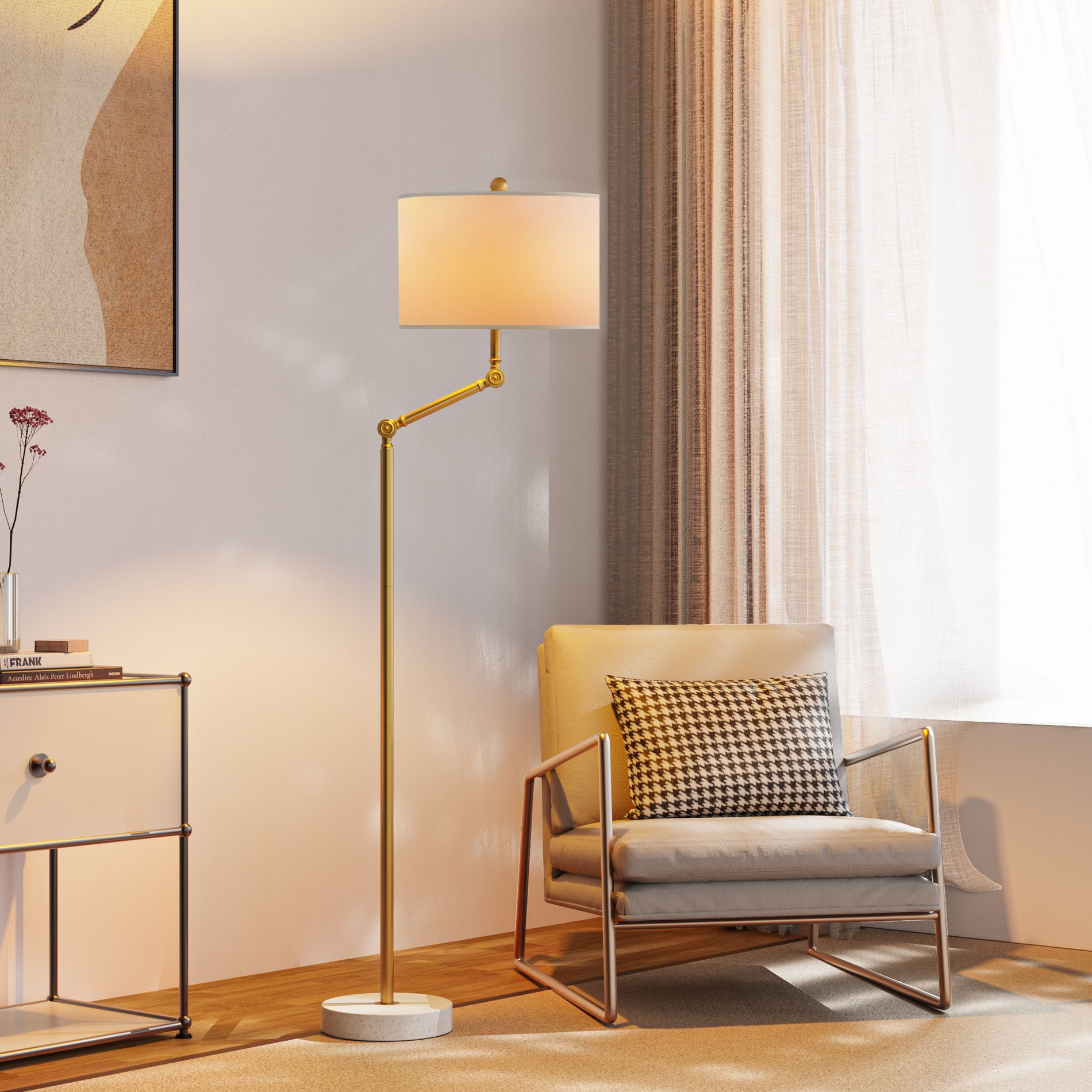 Maxax Modern Floor Lamp, 64.25" Vintage Standing Lamp with Marble Base Tall Lamp with PKnob switch Floor Lamps for Living Room, Bedroom