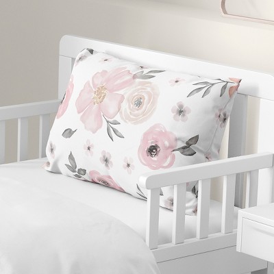 Standard Pink and Grey Watercolor Floral Polyester Pillow Sham